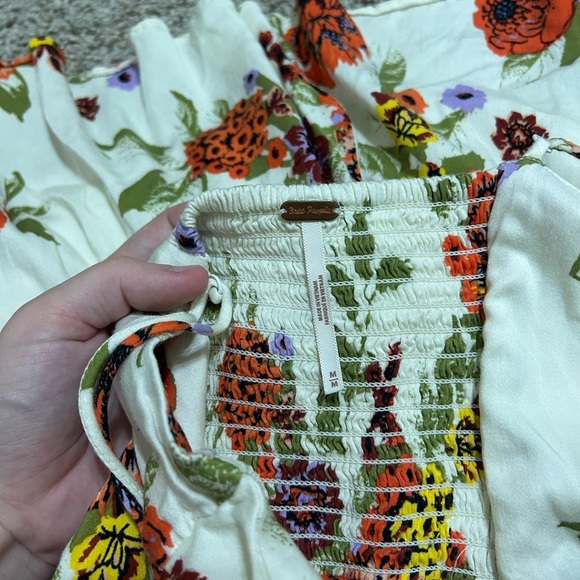 FREE PEOPLE Happy Heart Mini Dress Ivory Orange Floral Women's Size Medium Party - Picture 3 of 9